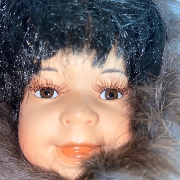 Alaskan Friends Genuine Porcelain Doll 12 “ Tall with Black Brown Fur Outfit. - Picture 2 of 10